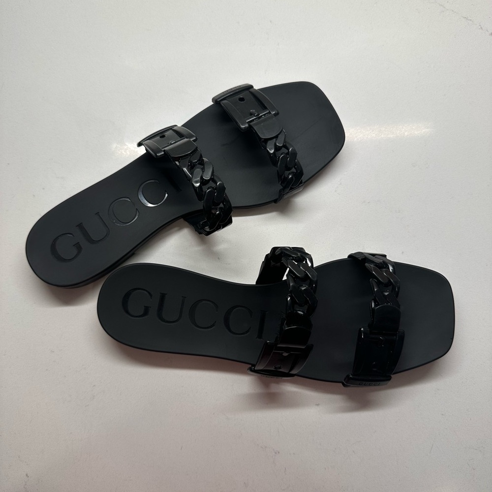Gucci Black Chain Slide Sandals